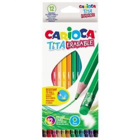Creioane colorate cu radiera CARIOCA Tita Erasable, 12 culori/set